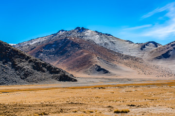 Landscape on the roadside at the highway from Khovd to Uldii in Mongolia in summer
