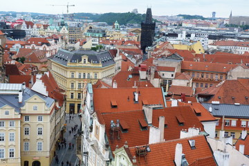 Fototapeta na wymiar Top view of the buildings of the Old Town Square, Prague, Czech Republic