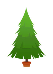 Fototapeta premium Beautiful elegant green Christmas tree illustration on white background