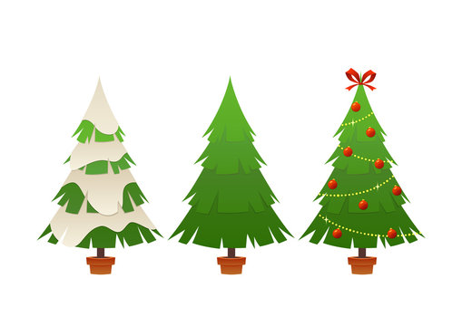 Vector collection of cartoon Christmas tree on white background