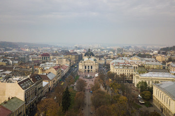 Fototapeta na wymiar Aerial: Theatre of Opera and Ballet in Lviv, Ukraine
