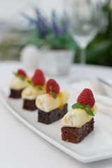 Dessert with cream and sweet rye bread