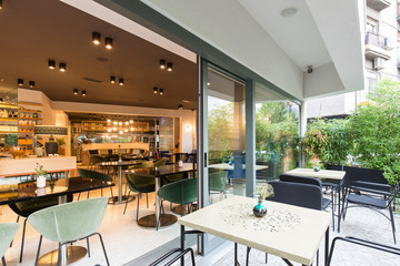 Modern restaurant interior in city center