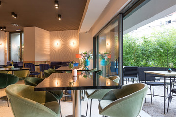 Modern restaurant interior in city center