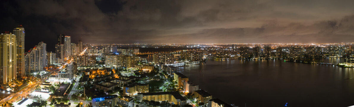 Aerial night city panorama