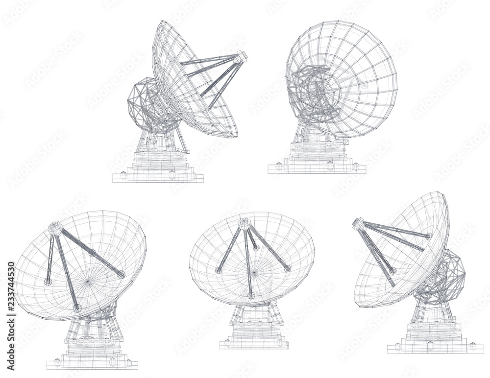 Wall mural vector set. radio antenna. astronomy and space research