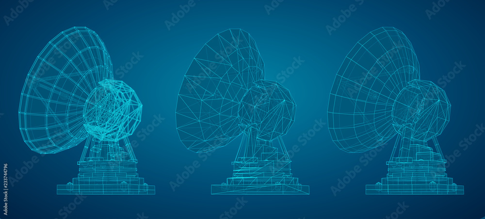 Wall mural vector set. radio antenna. astronomy and space research