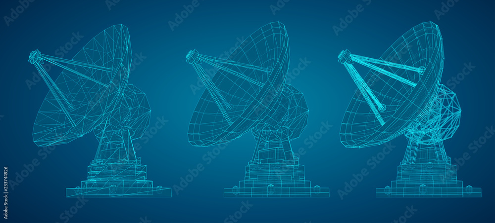 Wall mural vector set. radio antenna. astronomy and space research