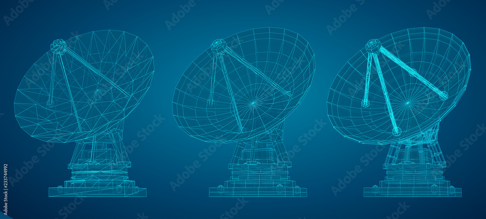 Wall mural vector set. radio antenna. astronomy and space research