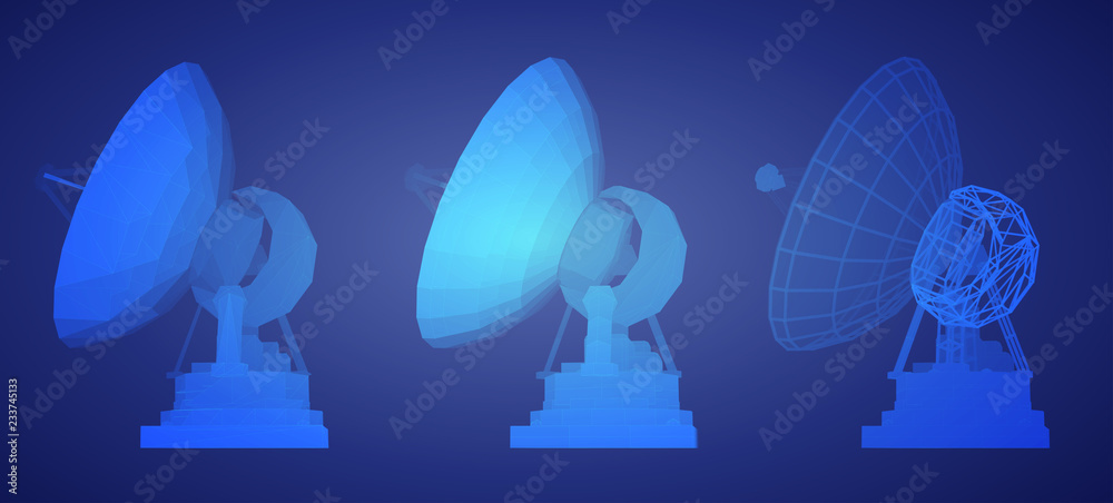 Sticker vector set. Radio antenna. astronomy and space research