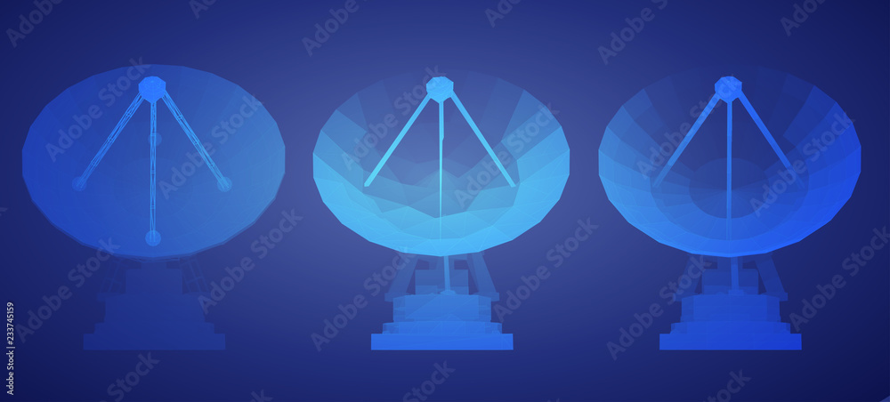 Wall mural vector set. radio antenna. astronomy and space research