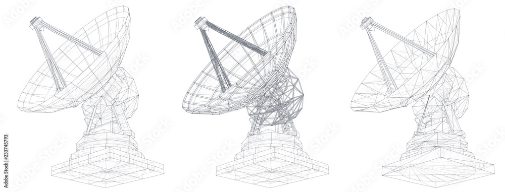 Wall mural vector set. radio antenna. astronomy and space research