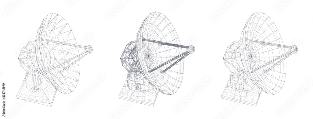 Wall mural vector set. radio antenna. astronomy and space research