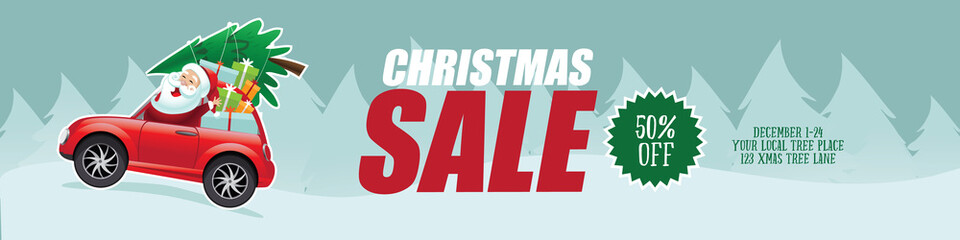 Christmas sale banner with cartoon Santa Claus. Eps10 vector illustration.
