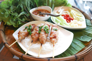 barbecued pork with noodle or Vietnamese barbecued