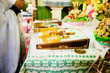 The wedding banquet decorated with decorations