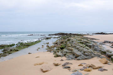 Fototapeta na wymiar Sandy beach at Trafalgar in spain overlooking the sea and the waves
