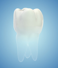 vector 3d tooth for dental medicine. on a blue background