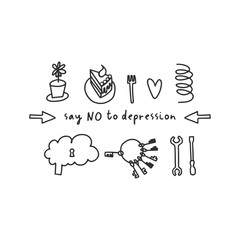 Depression signs and symptoms. Vector illustration of problems of mental health