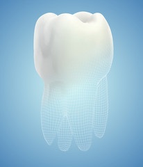 vector 3d tooth for dental medicine. on a blue background
