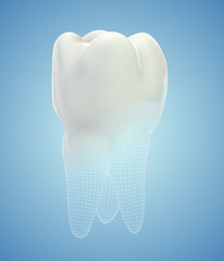 vector 3d tooth for dental medicine. on a blue background