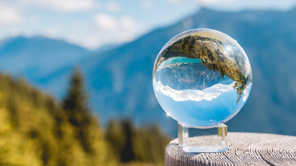 Crystal ball alpine landscape shot at Achensee - Pertisau - Tyrol - Austria