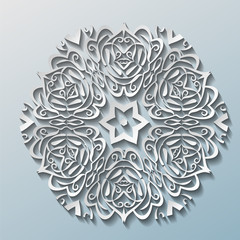 Snowflakes with shadow on grey background. New year and Christmas design elements. Paper style