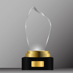 Glass shining trophy Isolated on black background. Glass Trophy Award illustration,
