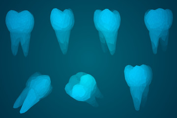 vector set of 3d teeth for dental medicine. on a blue background