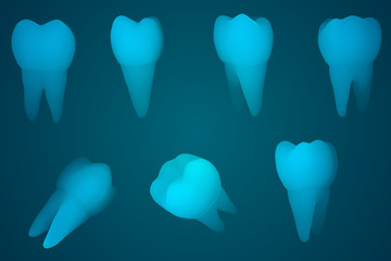 vector set of 3d teeth for dental medicine. on a blue background