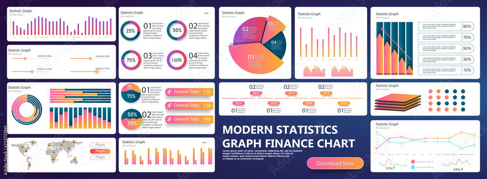 Poster infographic dashboard template. simple red yellow design of interface, admin panel with graphs, char