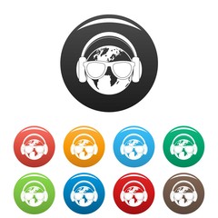 Earth headphones icons set 9 color vector isolated on white for any design