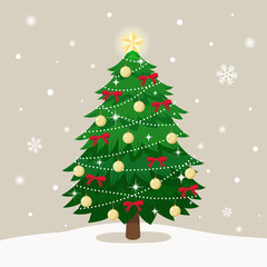 Christmas tree on snow falling background