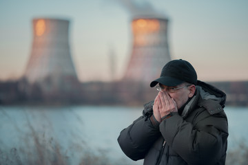 Man breathes polluted air