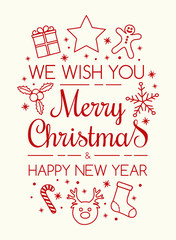 Concept of Christmas card with festive oraments. Vector.