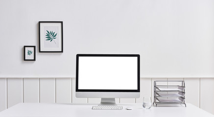 computer desktop in the office folder frame and white detail room.