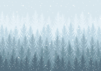 winter night forest. falling snow in the air. christmas theme. new year weather. background