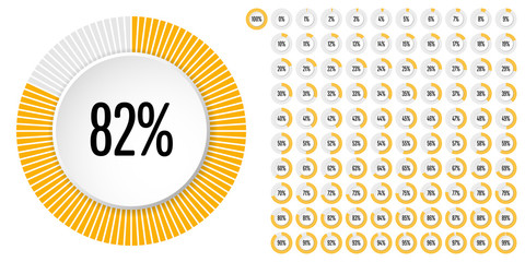 Set of circle percentage diagrams (meters) from 0 to 100 ready-to-use for web design, user interface (UI) or infographic - indicator with yellow