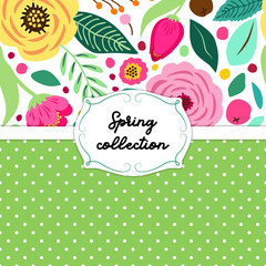 Cute retro card template with hand drawn rustic flowers
