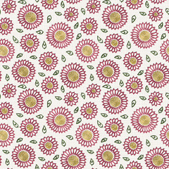  Embroidery floral seamless pattern on linen cloth texture