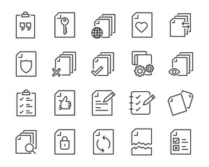 set of document icons, such as files, checkmark, find, search, paper