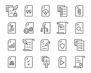 set of document icons, such as files, checkmark, find, search, paper