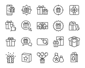 Fototapeta premium set of gift box line icons, christmas and happy new year gift