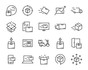 set of send icons, such as delivery, transport, mail, service
