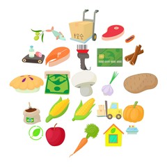 Street market icons set. Cartoon set of 25 street market vector icons for web isolated on white background