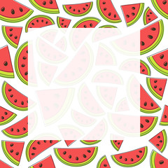 Concept of a summer template of a card with watermelons. Vector.