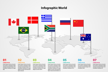 iinfographic country world map, international world flags