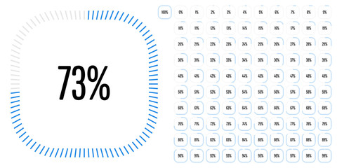 Set of rectangle percentage diagrams (meters) from 0 to 100 ready-to-use for web design, user interface (UI) or infographic - indicator with blue