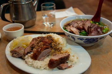 Peking Duck with soup and tea at a NY Chinatown restaurant