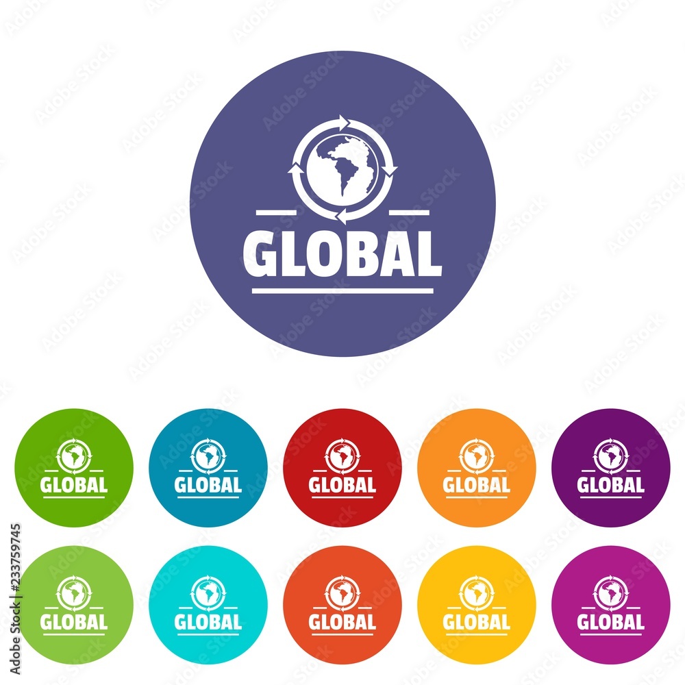 Poster global icons color set vector for any web design on white background